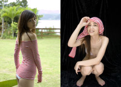 Rule 34 | bikini, highres, long sleeves, photo (medium), rola chung, striped, swimsuit