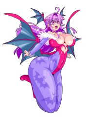 Rule 34 | 1girl, breasts, capcom, curvy, demon girl, great magami, green hair, highres, huge breasts, lilith aensland, morrigan aensland, palette swap, pink eyes, recolor, solo, demon girl, thick thighs, thighs, vampire, vampire (game), wide hips