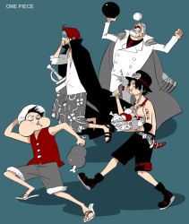 Rule 34 | 4boys, brothers, copyright name, eating, family, food, hat, image sample, male focus, meat, monkey d. garp, monkey d. luffy, multiple boys, nira (nira box), one piece, pixiv sample, portgas d. ace, resized, running, scar, shanks (one piece), shueisha, siblings, straw hat, tattoo, vest