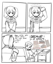 Rule 34 | 1boy, 1girl, admiral (kancolle), artist self-insert, brown hair, comic, english text, fourth wall, greyscale, jacy, japanese clothes, kantai collection, monochrome, ryuujou (kancolle), twintails, visor cap, wall-eyed