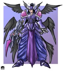 Rule 34 | 1girl, armor, claws, digimon, digimon (creature), female focus, fusion, highres, lilithmon, original, seraphimon, solo, wings