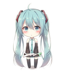 Rule 34 | 1girl, akira (been0328), aqua eyes, aqua hair, aqua necktie, bare shoulders, black skirt, black sleeves, black thighhighs, blush, chibi, commentary, detached sleeves, expressionless, food, full body, hair ornament, hatsune miku, holding, holding food, holding spring onion, holding vegetable, long hair, looking at viewer, necktie, parted lips, shirt, shoulder tattoo, skirt, sleeveless, sleeveless shirt, solo, spring onion, standing, tattoo, thighhighs, twintails, vegetable, very long hair, vocaloid, white background, white shirt, zettai ryouiki