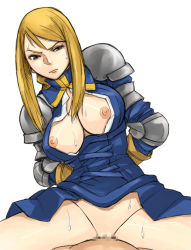 Rule 34 | &gt;:|, 1girl, :|, agrias oaks, angry, armor, bad id, bad pixiv id, bdsm, blonde hair, bondage, bottomless, bound, bound wrists, breasts, censored, closed mouth, cowgirl position, female knight, final fantasy, final fantasy tactics, girl on top, gloves, gus (clarkii), knight, large breasts, long hair, nipples, no panties, open clothes, open shirt, pov, rape, sex, shirt, solo focus, straddling, sweat, v-shaped eyebrows, vaginal
