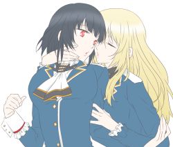 Rule 34 | 10s, 2girls, ascot, atago (kancolle), bad id, bad pixiv id, black hair, blonde hair, closed eyes, hand on another&#039;s face, kantai collection, long hair, multiple girls, red eyes, short hair, takao (kancolle), udon (shiratama), upper body, yuri