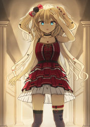 Rule 34 | 1girl, absurdres, akai haato, akai haato (gothic lolita), bad id, bad pixiv id, blonde hair, blue eyes, bow, choker, collarbone, commentary, dress, hair bow, hair ornament, hand on forehead, heart, heart hair ornament, heart necklace, highres, hololive, jewelry, light, long hair, looking at viewer, necklace, open mouth, orino, red dress, shadow, solo, standing, surprised, temple, thigh strap, thighhighs, virtual youtuber