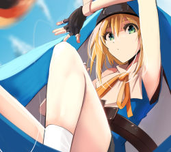 Rule 34 | 1boy, armpits, bad id, bad twitter id, bare arms, black gloves, blonde hair, bridget (guilty gear), commentary request, dress, fingerless gloves, gloves, green eyes, guilty gear, guilty gear xx, habit, highres, looking at viewer, male focus, nanahoshi kou, neck ribbon, nun, ribbon, sleeveless, sleeveless dress, solo, trap