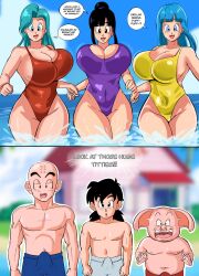 Rule 34 | bad tag, bouncing breasts, breasts, bulma, chi-chi (dragon ball), dragon ball, dragonball z, erection, huge breasts, incest, kuririn, maron (dragon ball), older woman and younger man, oolong, pig, son gohan, swimsuit