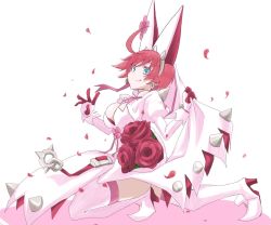 Rule 34 | 1girl, :p, ahoge, ascot, blue eyes, boots, bouquet, bra, breasts, cleavage, clothes lift, clover, dress, dress lift, earrings, elphelt valentine, flower, four-leaf clover, gloves, guilty gear, guilty gear xrd, hairband, high heel boots, high heels, huge ahoge, jewelry, large breasts, long sleeves, mr.milk caramel, petals, pink flower, pink hair, pink rose, puffy long sleeves, puffy sleeves, red bra, red flower, red rose, rose, rose petals, short hair, smile, solo, spikes, thigh boots, thighhighs, tongue, tongue out, underwear, white dress, white footwear, white thighhighs