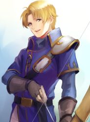 Rule 34 | 1boy, arrow (projectile), blonde hair, bow (weapon), fire emblem, fire emblem: the binding blade, gloves, gradient background, klein (fire emblem), male focus, nintendo, open mouth, solo, weapon, yellow eyes