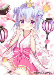 Rule 34 | 1girl, :d, azumi kazuki, blue hair, blurry, blurry background, blush, bow, character request, commentary request, cube, depth of field, double bun, floral print, fruits fulcute!, hair bun, hands up, highres, hishimochi, japanese clothes, kimono, long sleeves, looking at viewer, open mouth, petals, pink bow, pink skirt, pleated skirt, print kimono, purple eyes, saishi, sidelocks, sitting, skirt, smile, solo, thighhighs, two side up, white kimono, white thighhighs, wide sleeves