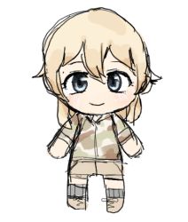 Rule 34 | artist request, blonde hair, blue eyes, boots, camouflage, chibi, desert camouflage, full body, lowres, operator-chan, shirt, shorts, solo
