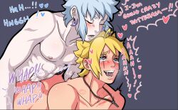 Rule 34 | 2boys, ahegao, anal, blonde hair, blue eyes, blue hair, boruto: naruto next generations, closed eyes, completely nude, doggystyle, ear piercing, eroaomori, facial mark, from behind, heart, heart-shaped pupils, jewelry, male focus, male penetrated, mitsuki (naruto), multiple boys, muscular, muscular male, naruto (series), necklace, nipples, nude, pectorals, piercing, precum, sex, sex from behind, sweat, symbol-shaped pupils, uzumaki boruto, whisker markings, yaoi