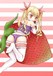 Rule 34 | 1girl, dance in the vampire bund, food, fruit, highres, mina tepes, panties, solo, strawberry, thighhighs, twintails, underwear, uni (necogyu)