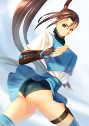 Rule 34 | 1girl, ass, brown eyes, brown hair, highres, ibuki (street fighter), japanese clothes, ponytail, ryourou (edexigerero), solo, street fighter, street fighter v, yellow eyes