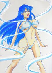 Rule 34 | 1girl, absurdres, agent aika, aika (series), blue hair, blush, breasts, covered erect nipples, highres, large breasts, long hair, reimeipr6, solo, sumeragi aika, tentacles, yellow eyes