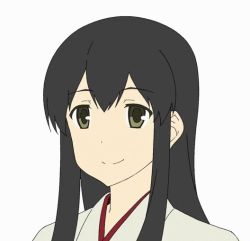 Rule 34 | 1girl, akagi (kancolle), akitetsu, animated, animated gif, bad id, bad twitter id, black hair, brown eyes, brown hair, comparison, japanese clothes, kantai collection, long hair, official style, parody, smile, solo, style parody