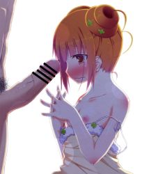Rule 34 | 1girl, backlighting, bad id, bad pixiv id, blush, brown eyes, brown hair, censored, collarbone, dokidoki! precure, double bun, embarrassed, erection, flat chest, interlocked fingers, kago no tori, large penis, male pubic hair, nipples, off shoulder, own hands clasped, own hands together, penis, penis awe, precum, precure, pubic hair, short hair, solo focus, tareme, twintails, veins, veiny penis, wavy mouth, yotsuba alice