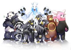 Rule 34 | bear, beartic, bewear, claws, commentary request, creature, creatures (company), crossed arms, fighting stance, full body, galarian form, game freak, gen 2 pokemon, gen 5 pokemon, gen 6 pokemon, gen 7 pokemon, gen 8 pokemon, legendary pokemon, looking at viewer, nintendo, no humans, obstagoon, osomatsu1ban, outstretched arms, pangoro, pokemon, pokemon (creature), reflection, serious, simple background, spread arms, standing, tongue, tongue out, ursaring, urshifu, urshifu (rapid), urshifu (single), white background