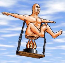 Rule 34 | 1boy, artist request, bald, barefoot, cloud, completely nude, fire, flying, gaping anus, nude, outdoors, serious, sky, solo, what