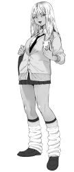 Rule 34 | 1girl, bag, black necktie, butakun, cardigan, cellphone, collared shirt, commentary request, greyscale, gyaru, holding, holding phone, long hair, looking at viewer, loose socks, miniskirt, monochrome, necktie, open mouth, original, phone, pleated skirt, school uniform, shirt, shoes, shoulder bag, simple background, skirt, smartphone, socks, solo, white background