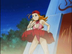 Rule 34 | 00s, 1girl, animated, animated gif, ass, ass shake, bouncing breasts, breasts, cleavage, cleavage cutout, clothing cutout, covered erect nipples, eiken, happy, heart, heart cutout, huge ass, long hair, lowres, microphone, night, one-piece swimsuit, orange hair, screencap, shiny skin, solo, swimsuit, talking, yamada ichigo