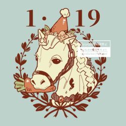 Rule 34 | aqua background, artist name, bridle, carrot, darley clatter, dated, flower, food in mouth, hat, laurels, no humans, object focus, orange headwear, party hat, pink flower, reverse:1999, sakita pani, sign, toy horse, watermark