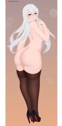 Rule 34 | 1girl, absurdres, ass, high heels, highres, nude, purple eyes, saecchi, silver hair, smile, third-party edit