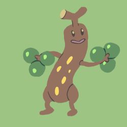 Rule 34 | :d, animated, animated gif, black eyes, commentary, creature, creatures (company), dancing, english commentary, full body, game freak, gen 2 pokemon, green background, happy, horns, nintendo, no humans, open mouth, pokemon, pokemon (creature), ryan boyes, simple background, smile, solo, sudowoodo