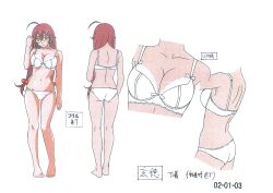 Rule 34 | 1girl, absurdres, bare legs, barefoot, bra, breasts, brown hair, character sheet, close-up, curvy, female focus, full body, glasses, green eyes, highres, ikkitousen, ikkitousen great guardians, large breasts, long hair, looking at viewer, multiple views, navel, official art, panties, ryuubi gentoku, shiny skin, solo, underwear, underwear only, very long hair, white background, white bra, white panties, wide hips