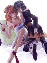 Rule 34 | 1boy, 1girl, androgynous, bdsm, bed, belt, black eyes, black hair, bondage, boots, bound, bound ankles, bound wrists, brown eyes, brown hair, crossdressing, grabbing another&#039;s hair, looking at another, lupin iii, mine fujiko, nail polish, open clothes, open mouth, open shirt, oscar (lupin), panties, pillow, sakuran0206, school uniform, shirt, smile, torn clothes, underwear, uniform, upskirt