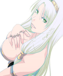Rule 34 | 1girl, bare shoulders, breasts, circlet, earrings, high wizard (ragnarok online), jewelry, large breasts, lips, lipstick, long hair, makeup, mr.romance, ragnarok online, ring, solo, white hair