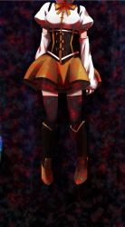 Rule 34 | 10s, 1girl, blood, boots, bow, corset, death, fingerless gloves, gloves, hanged, head out of frame, knee boots, magical girl, mahou shoujo madoka magica, mahou shoujo madoka magica (anime), mami mogu mogu, noose, oedipa, puffy sleeves, skirt, solo, spoilers, thighhighs, tomoe mami, tomoe mami (magical girl), yellow skirt