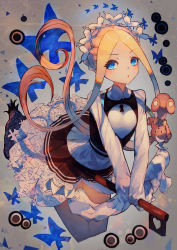 Rule 34 | abigail williams (fate), absurdres, animal, blonde hair, blue butterfly, blue eyes, blush, bow, bug, butterfly, clothing cutout, collarbone, covered collarbone, dress, eyeball, fate/grand order, fate (series), heart, heart cutout, highres, holding, holding key, insect, key, keyhole, long hair, official alternate costume, open mouth, ryes 8, sleeves past fingers, sleeves past wrists, stuffed animal, stuffed toy, teddy bear, very long hair, yellow bow