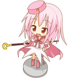Rule 34 | 1girl, ?, benesse, boots, cape, hat, hatena yousei, lowres, minami (colorful palette), pink footwear, pink hair, pink hat, solo, staff