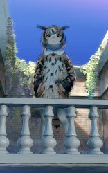 Rule 34 | 1girl, absurdres, bird tail, black hair, brick wall, brown eyes, brown hair, coat, commentary request, day, eurasian eagle owl (kemono friends), from below, frown, full body, hands in pockets, highres, kemono friends, legs apart, long sleeves, looking at viewer, looking down, multicolored hair, pantyhose, short hair, solo, standing, streaked hair, tail, welt (kinsei koutenkyoku), white hair, white pantyhose