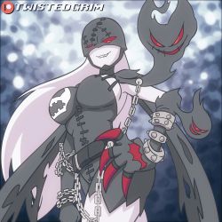 Rule 34 | 1girl, animated, animated gif, areolae, asymmetrical clothes, belt, bouncing breasts, breasts, breasts outside, chains, demon girl, digimon, fang, flashing, gloves, helmet, ladydevimon, large breasts, long hair, looking at viewer, mask, nipples, red eyes, shiny, shiny clothes, silver hair, smirk, solo, torn clothes, twistedgrim, very long hair, white hair, wings