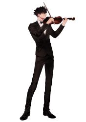 Rule 34 | 1boy, absurdres, black hair, black jacket, black pants, bow, bow (music), bowtie, formal, full body, haikyuu!!, hair between eyes, highres, holding, holding instrument, holding violin, instrument, jacket, korean commentary, kuroo tetsurou, long sleeves, looking to the side, male focus, mgmg 1012, music, necktie, pants, playing instrument, shirt, short hair, simple background, solo, standing, suit, tuxedo, violin, white shirt