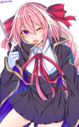 Rule 34 | 10s, 1boy, astolfo (fate), bb (fate), bb (fate), bb (fate) (cosplay), bb (fate/extra), blush, braid, cape, cosplay, fang, fate/apocrypha, fate/extra, fate/grand order, fate (series), hair ribbon, highres, holding, holding wand, long hair, looking at viewer, male focus, open mouth, pink hair, purple eyes, ribbon, shisei (kyuushoku banchou), single braid, smile, solo, trap, wand