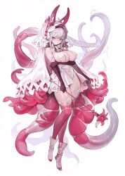 Rule 34 | 1girl, absurdres, agoto, blush, breasts, cleavage, highres, large breasts, original, pink eyes, solo, tentacle hair, tentacles, tentacles under clothes, torn clothes, veil, wand, white hair