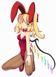 Rule 34 | 1girl, animal ears, blonde hair, bow, bowtie, breasts, rabbit ears, rabbit tail, cleavage, detached collar, flandre scarlet, kagayama hajime, long hair, medium breasts, pantyhose, playboy bunny, red eyes, solo, tail, touhou, wings, wrist cuffs