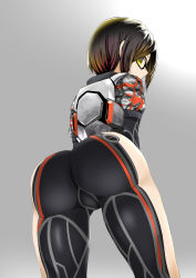 Rule 34 | 1girl, absurdres, android, ass, blush, breasts, brown hair, from behind, glasses, hair between eyes, highres, hololive, looking at viewer, mechanical arms, nikujag96737782, open mouth, roboco-san, roboco-san (1st costume), short hair, smile, solo, virtual youtuber, yellow eyes