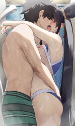 1boy 1girl ass bikini black_hair blue_bikini blush breast_press breasts breasts_out command_spell fate/grand_order fate_(series) hetero highres hug indoors kiss long_hair medium_breasts nipples open_mouth pinta_(ayashii_bochi) sex shower_(place) side_ponytail standing standing_missionary standing_sex swimsuit tongue tongue_out torso_grab ushiwakamaru_(fate) ushiwakamaru_(fate/grand_order) ushiwakamaru_(swimsuit_assassin)_(fate) ushiwakamaru_(swimsuit_assassin)_(first_ascension)_(fate) vaginal very_long_hair