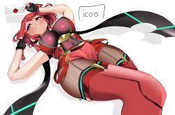 Rule 34 | 1girl, black gloves, bob cut, breasts, chest jewel, fingerless gloves, gem, gloves, highres, large breasts, nintendo, pantyhose, pantyhose under shorts, pyra (xenoblade), red eyes, red hair, red shorts, red thighhighs, short hair, short shorts, shorts, smash invitation, super smash bros., swept bangs, thighhighs, tiara, xenoblade chronicles (series), xenoblade chronicles 2