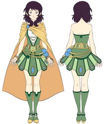 Rule 34 | 1girl, akiglancy, avanna, bare back, bare shoulders, black hair, blue eyes, boots, bracelet, branch, cable, cape, character sheet, clover, concept art, freckles, jewelry, md5 mismatch, official art, resized, skirt, smile, vocaloid