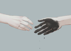Rule 34 | 2others, absurdres, avogado6, commentary request, dirty hands, from side, grey background, handshake, head out of frame, highres, multiple others, original, simple background