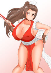 Rule 34 | absurdres, breasts, fatal fury, highres, huge breasts, long hair, ponytail, shiranui mai, solo