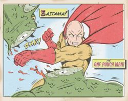 Rule 34 | 1boy, bald, cape, decapitation, faux traditional media, gloves, highres, male focus, merman, monster boy, one-punch man, paintmarvels, parody, punching, retro artstyle, saitama (one-punch man), scales, style parody