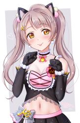 Rule 34 | 1girl, animal ears, black gloves, breasts, brown hair, cat ears, ckst, cleavage, elbow gloves, gloves, highres, long hair, looking at viewer, love live!, love live! school idol project, minami kotori, small breasts, smile, solo, twintails