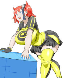 Rule 34 | absurdres, aiba ami, blue eyes, digimon, highres, looking at viewer, open mouth, red hair, skirt