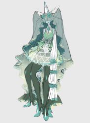 Rule 34 | 1girl, :d, aqua footwear, aqua rose, bad id, bad twitter id, black pantyhose, breasts, buttons, celesteela, colored skin, creatures (company), dress, flower, frills, full body, game freak, gen 7 pokemon, green pantyhose, hair ornament, hair stick, high heels, highres, horns, kz 609, light particles, long sleeves, medium breasts, multiple legs, nintendo, open mouth, pantyhose, personification, pokemon, pokemon sm, rose, see-through, shoes, silver background, simple background, single horn, sleeves past wrists, smile, solo, standing, turtleneck, ultra beast, underbust, veil, white skin